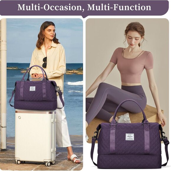 Weekender Bags for Women, Carry on Overnight Weekend Travel Duffel Bag with Shoe - Picture 8 of 9